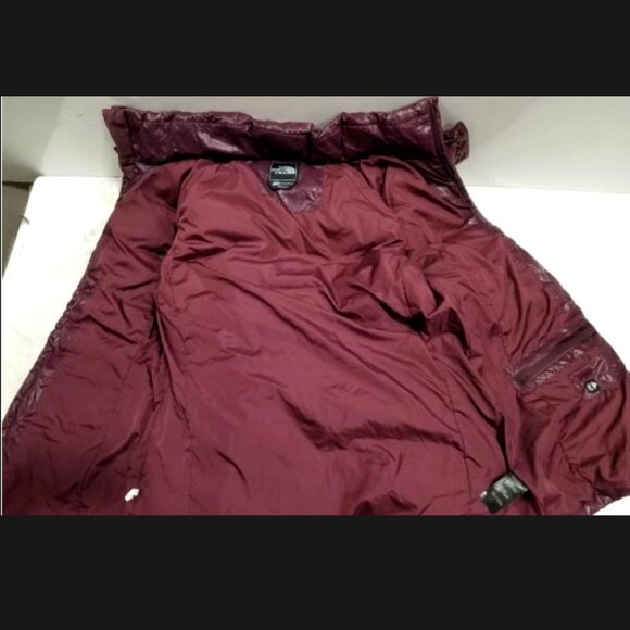 VTG THE NORTH FACE Goose Down Hooded Puffer Jacket Coat Burgundy Belted Women XL - Picture 6 of 8